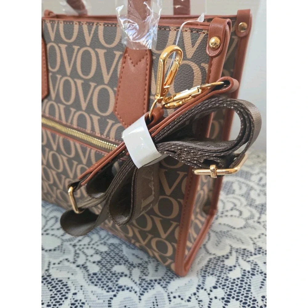 Valentino Orlandi Brown VO Monogram Vegan Satchel Top Handle Zip Strap Italy NWT